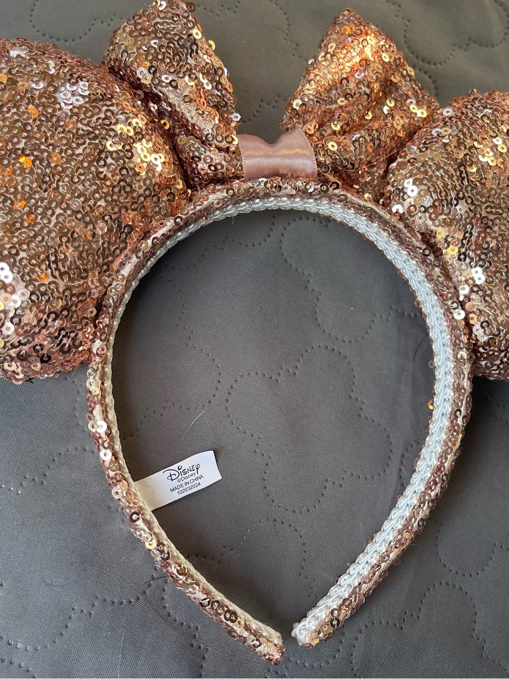 Disney Rose Gold Sequin Minnie Ear Headband with Bow